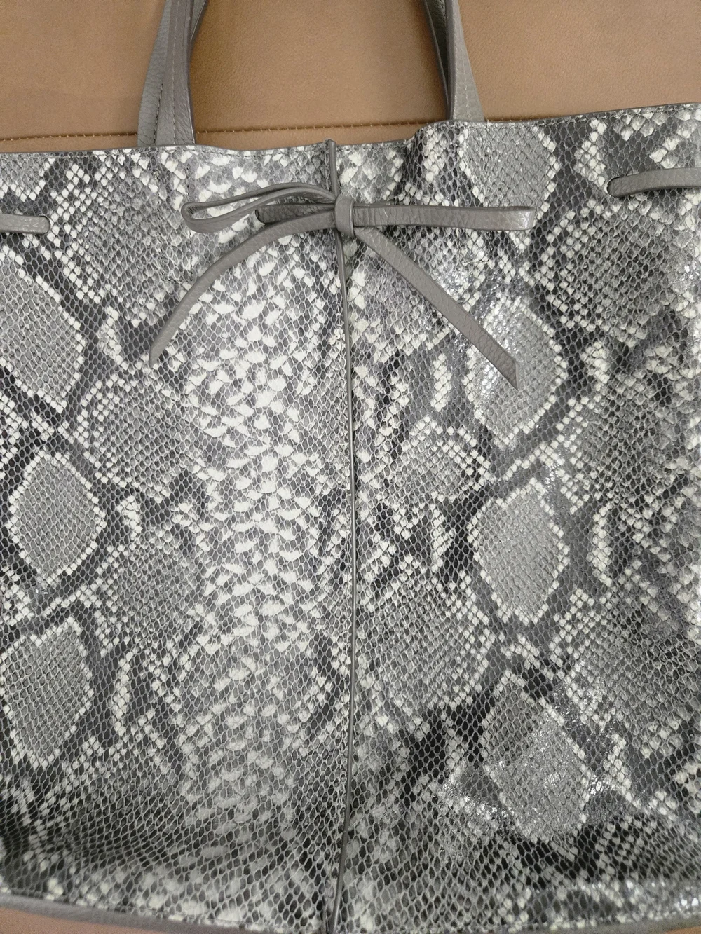GAP Portofino Gray Snakeskin Leather Tote Shoulder Bag Bow Detail